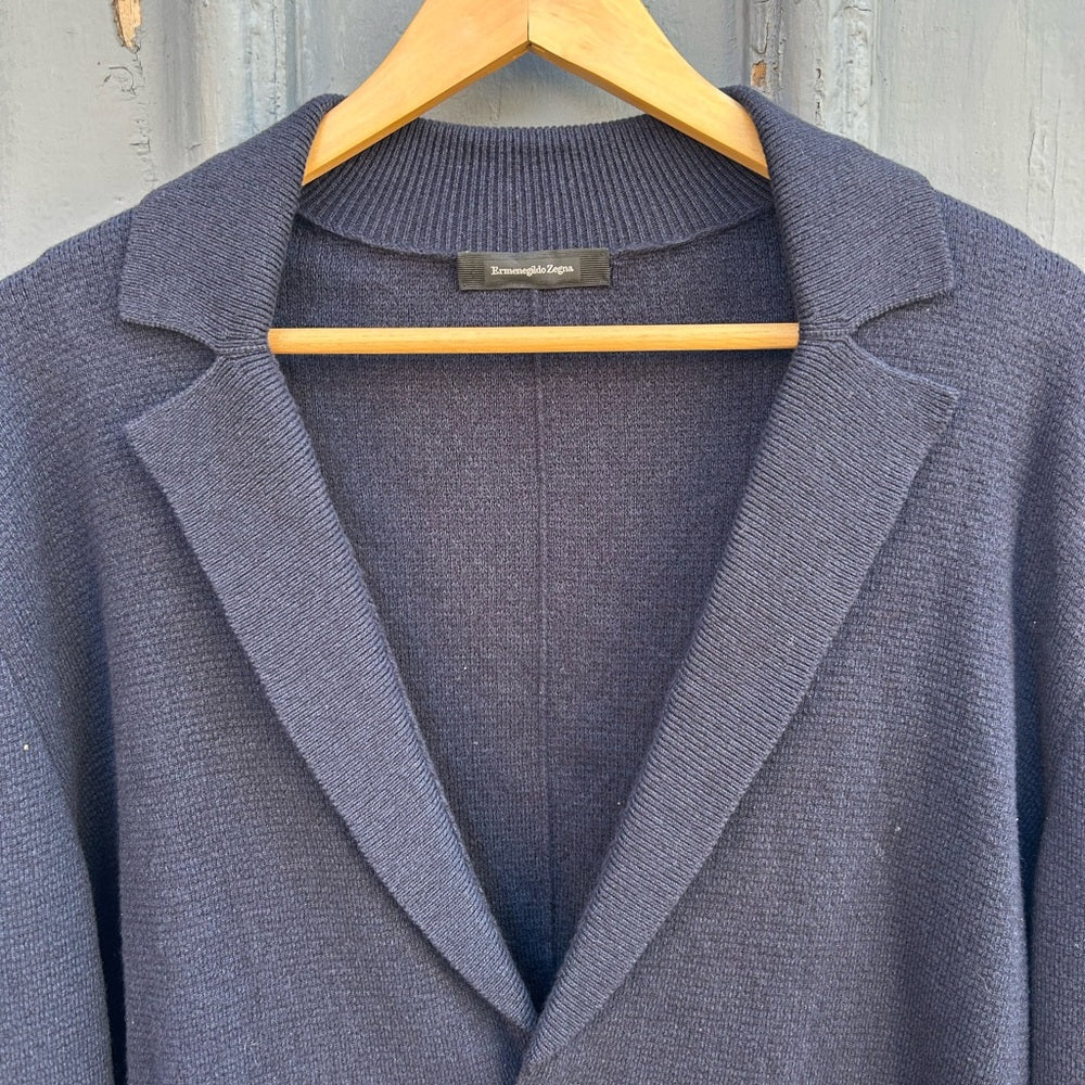 Ermenegildo Zenga Navy Cashmere Cotton Cardigan Blazer, size L/52