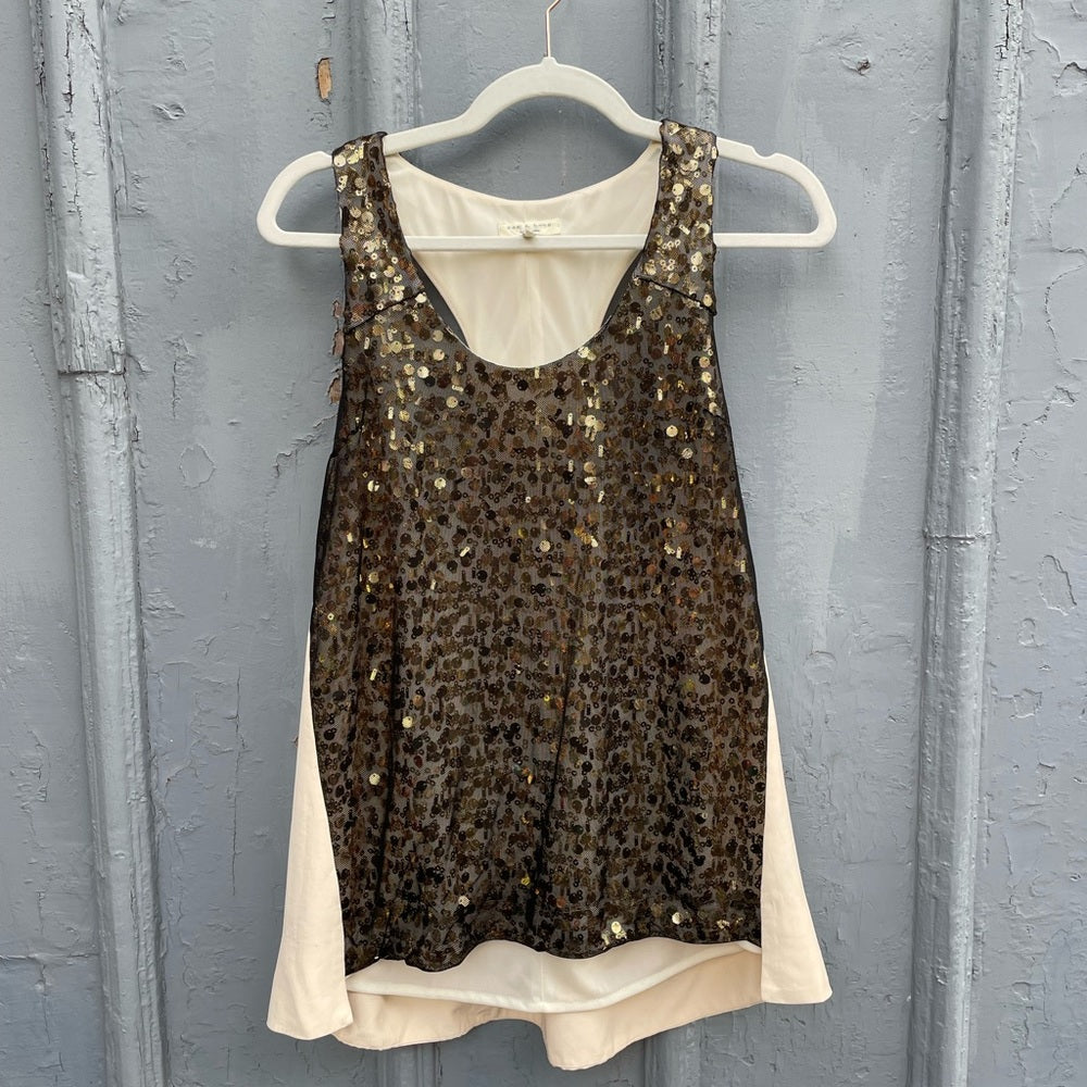 Rag & Bone Bahia Sleeveless Gold Sequin Silk Blouse, Size M