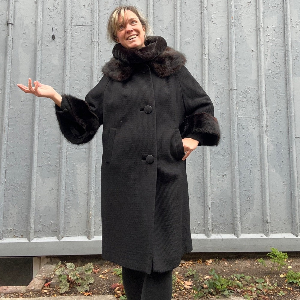 Vintage 1950’s fur trimmed Evening Coat, size Large