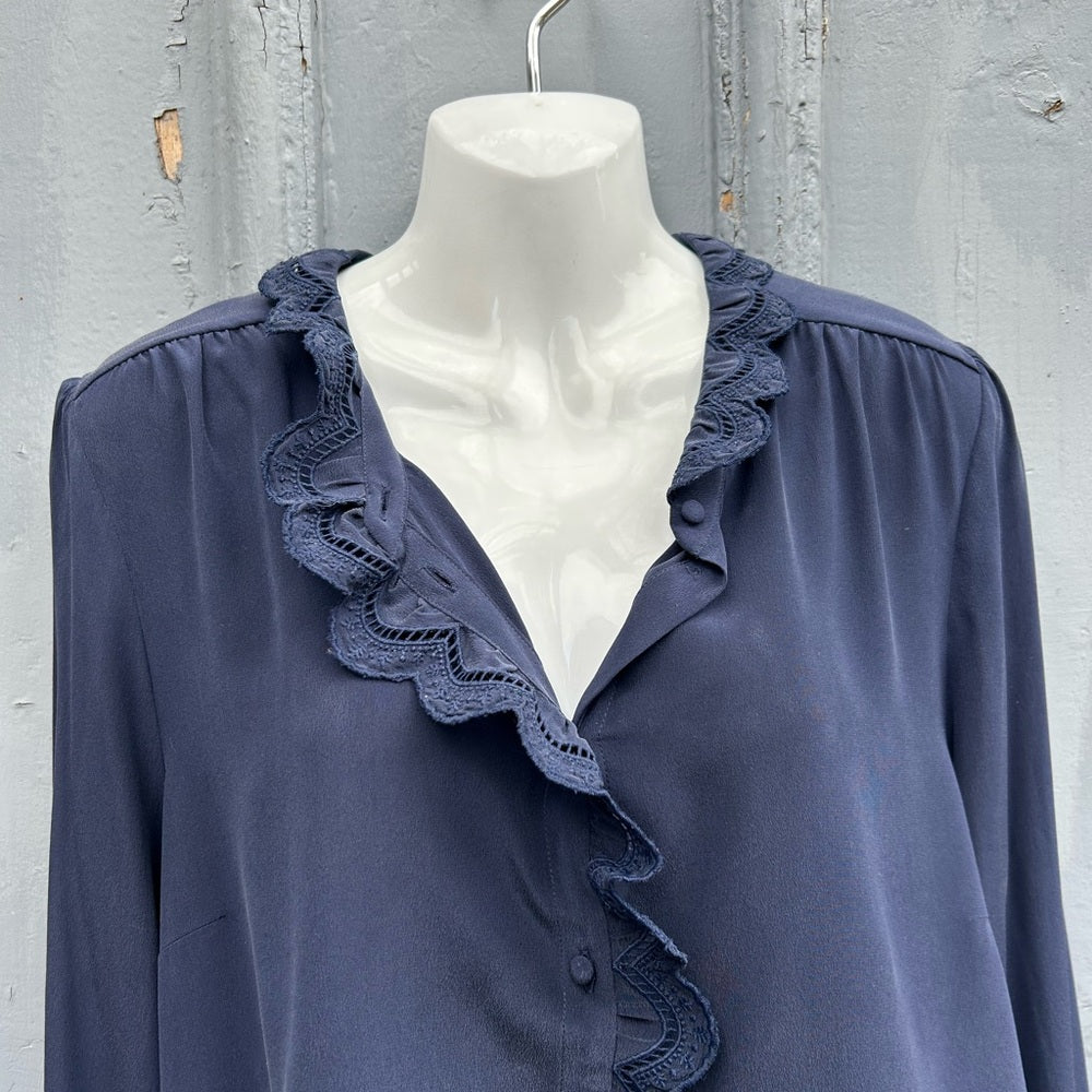Sezane Chlo Silk Navy Blouse, size 44