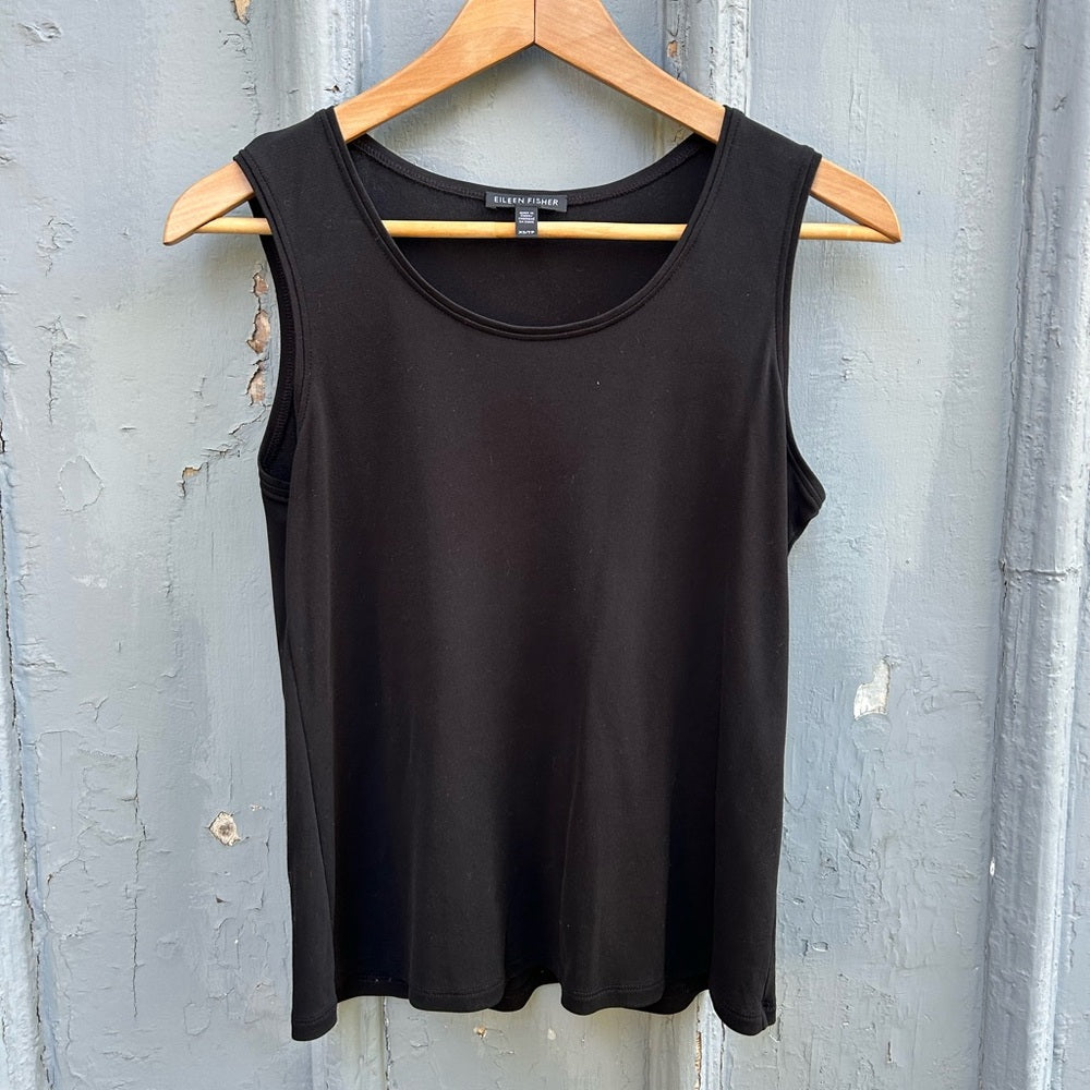 Eileen Fisher Black Stretch Silk Jersey Scoop Neck Tank, size XS