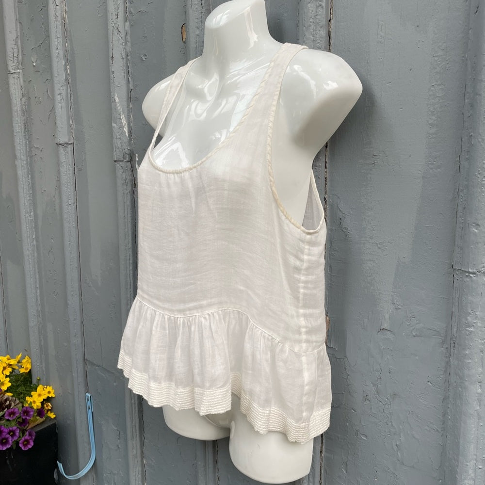Aritzia Wilfred White Boho Sleeveless Tank, Size Medium