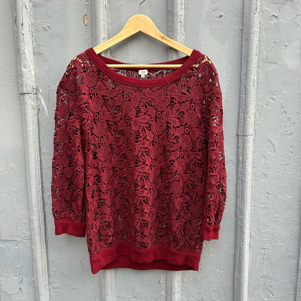 Aritzia Wilfred Burgundy Lace Sweatshirt, size M