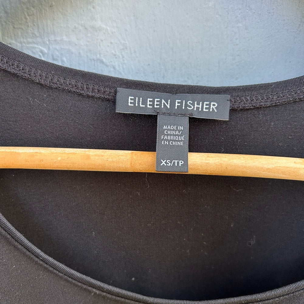 Eileen Fisher Black Stretch Silk Jersey Scoop Neck Tank, size XS