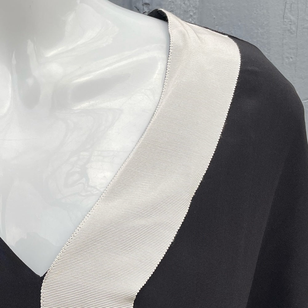 Pink Tartan Black Silk Grosgrain Accent Blouse, size M