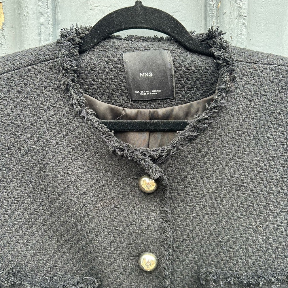 MNG Black Pocket Tweed Blazer Jacket, size XXL
