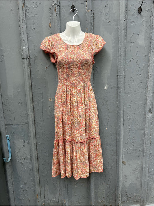 Patrons of Peace Smocked Midi Floral Dress, Small