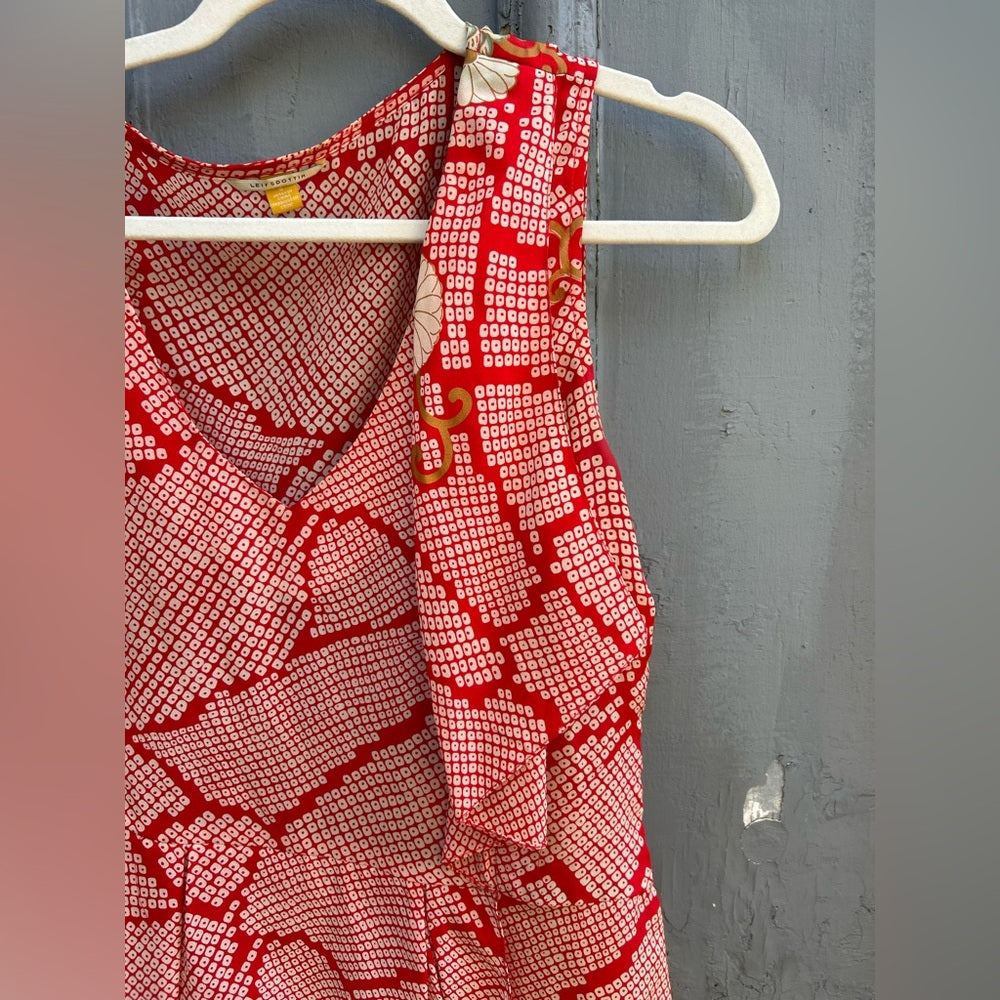 Liefsdottier Anthropologie red ruffle side silk blouse, size 6