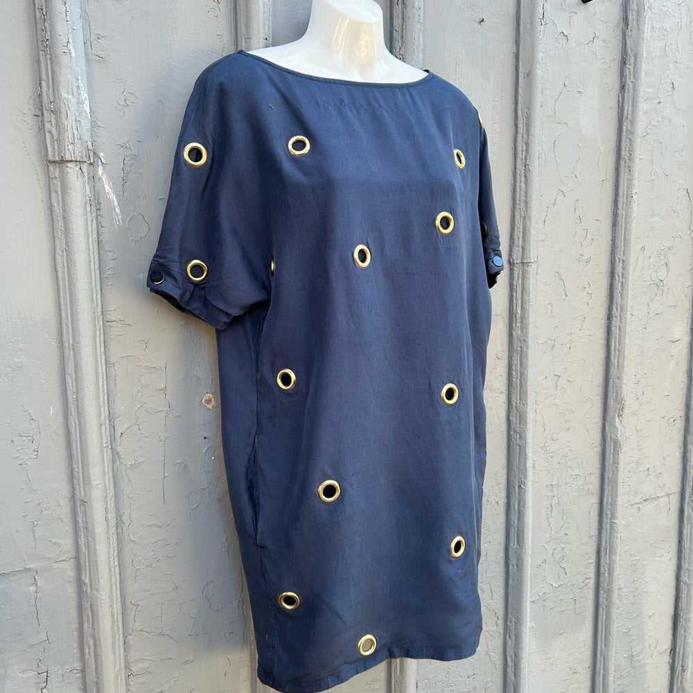 Stella McCartney Navy Silk Grommet Dress, size 38