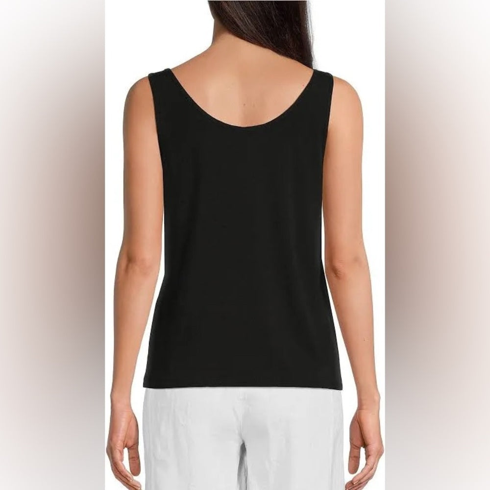 Eileen Fisher Black Stretch Silk Jersey Scoop Neck Tank, size XS