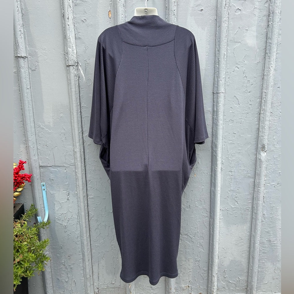 Ayrtight Modern Blue Grey Ribbed Trapeze Dress, Large