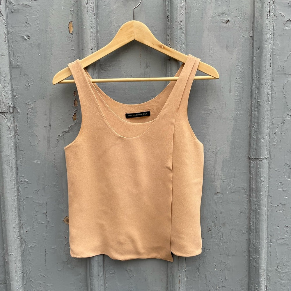 Balenciaga Silk Taupe Wrap Blouse, size 38