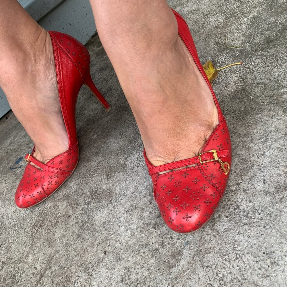 Christian Dior Red Cannage Leather Cut out Heeled Pumps, size 39