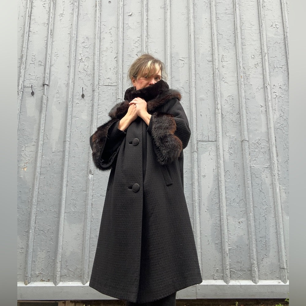 Vintage 1950’s fur trimmed Evening Coat, size Large