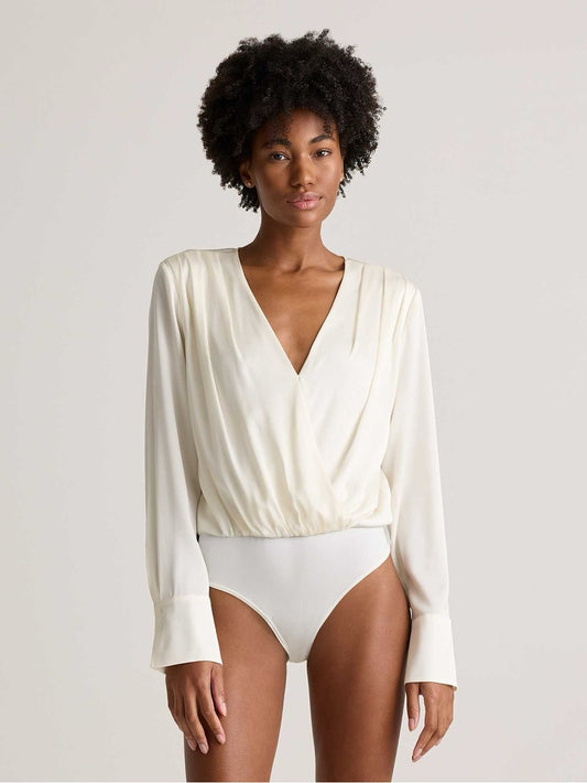 Quince washable silk surplice bodysuit, morel grey, BNWT, small