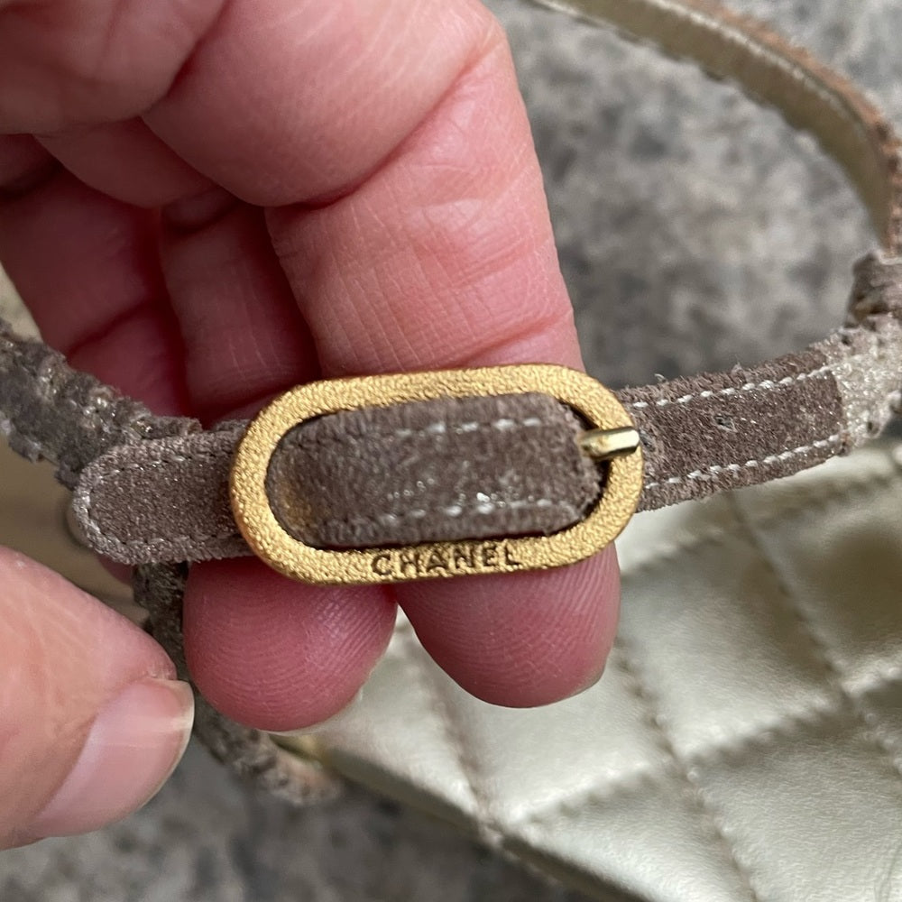 Chanel Gold Quilted Gladiator Sandal Flats, size 39