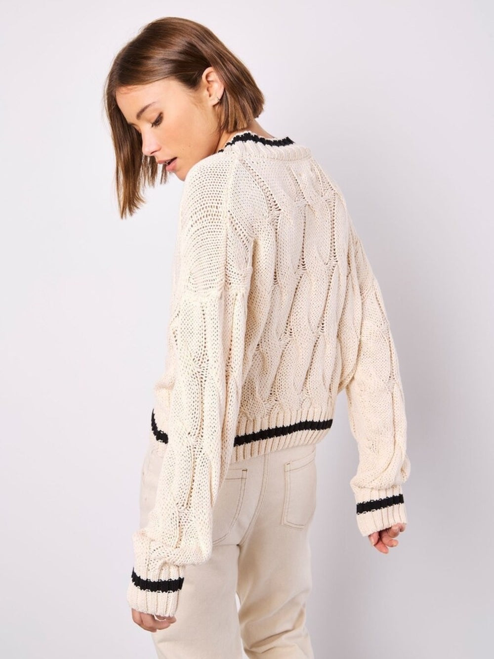 Apricot V neck Academic Knit Cropped Sweater, BNWT, Size XL