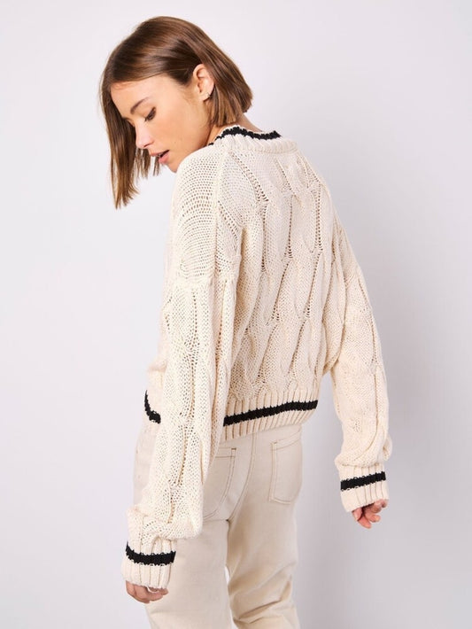 Apricot V neck Academic Knit Cropped Sweater, BNWT, Size XL
