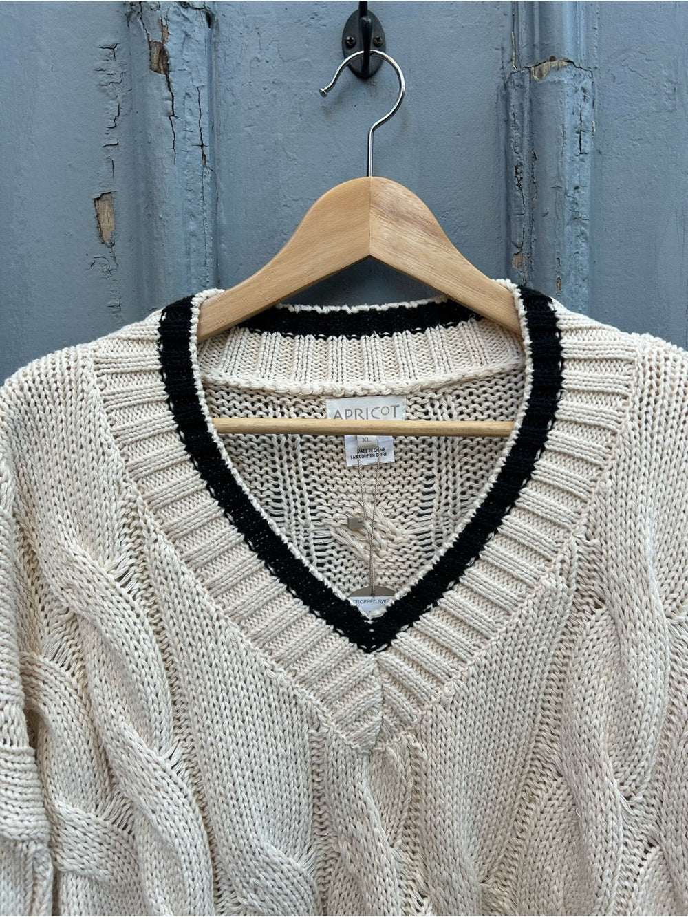 Apricot V neck Academic Knit Cropped Sweater, BNWT, Size XL