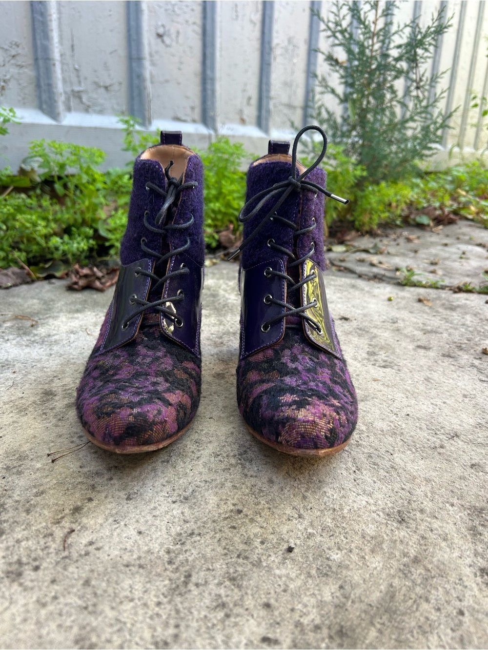 John Fluevog Wonder Iguazu Harness Lace Up Ankle Boots, size 7.5