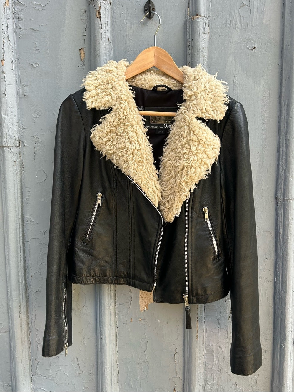 Mackage for Aritzia Leather Shearling Moto Jacket, size XS