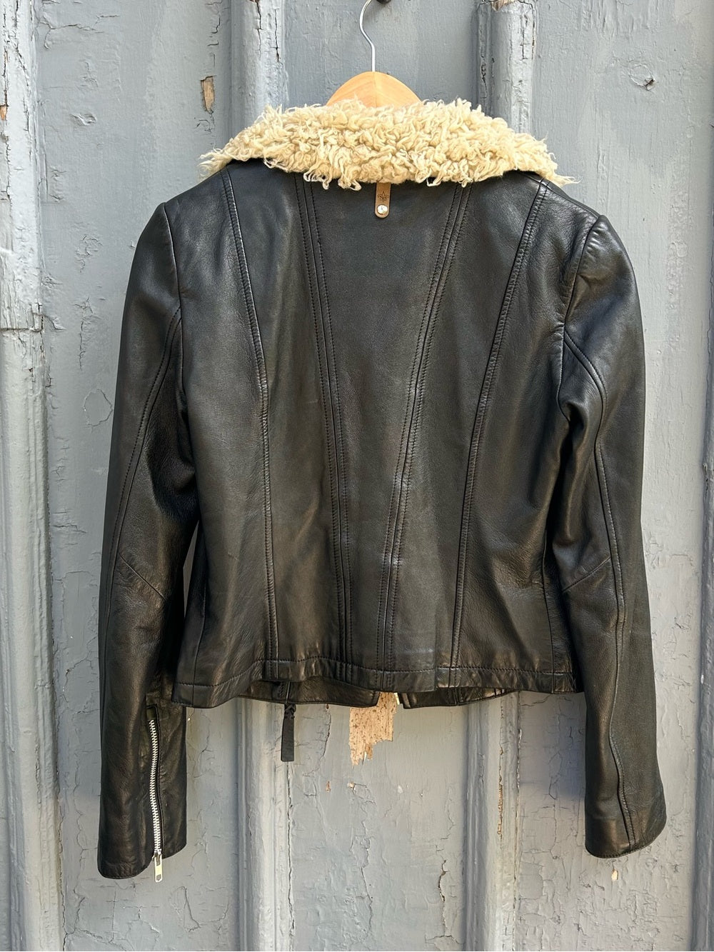 Mackage for Aritzia Leather Shearling Moto Jacket, size XS