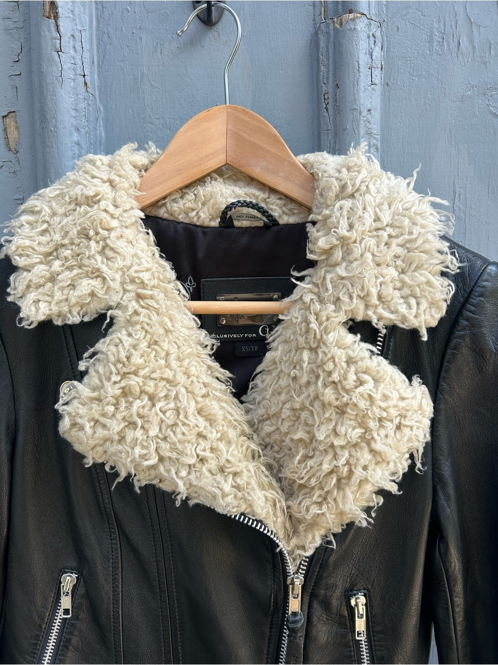 Mackage for Aritzia Leather Shearling Moto Jacket, size XS