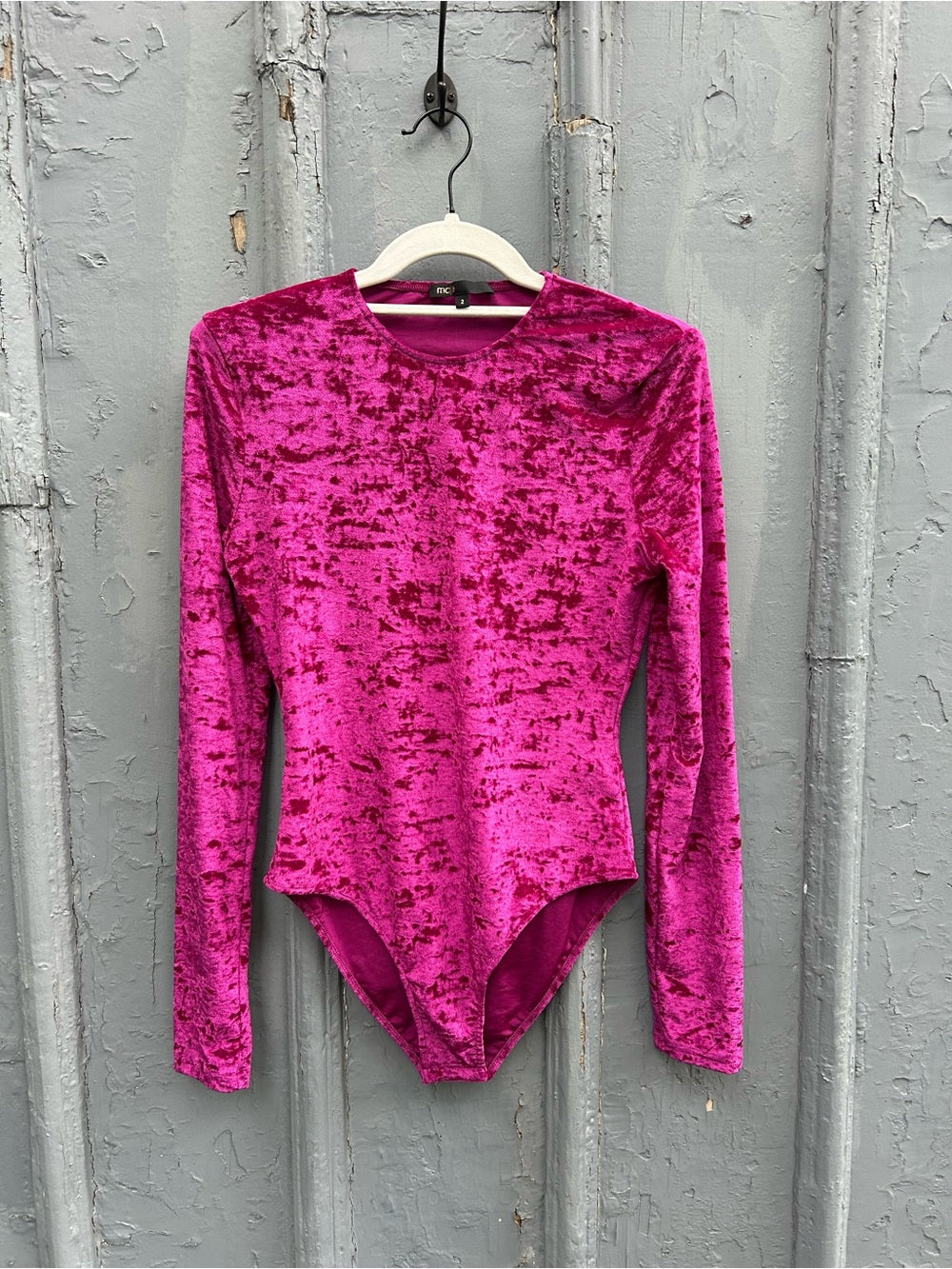 Maje Purple Velvet Bodysuit, size “2” (Small)