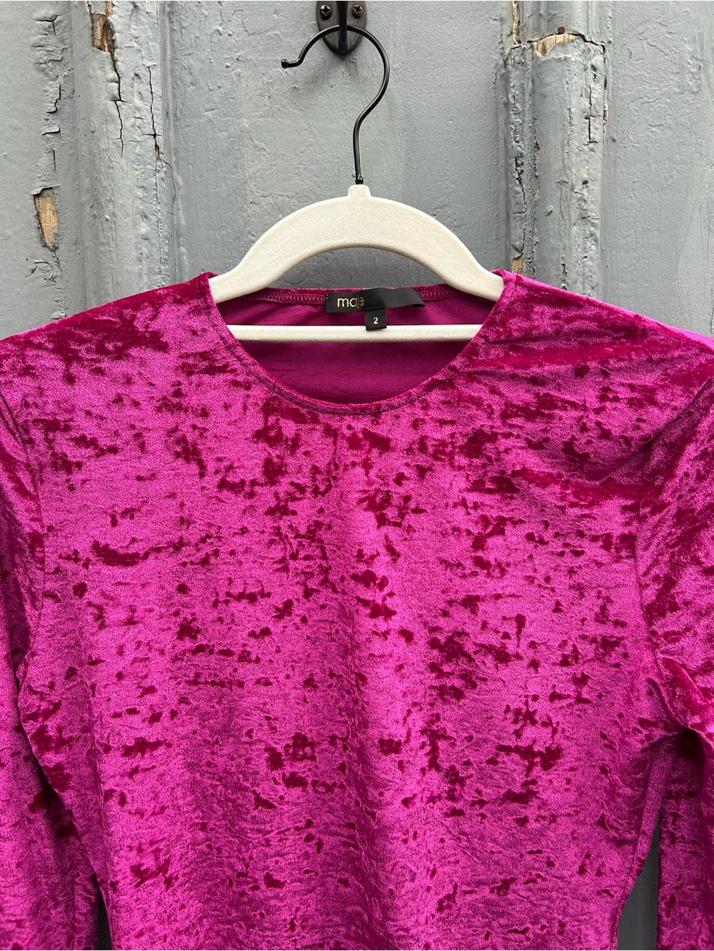 Maje Purple Velvet Bodysuit, size “2” (Small)