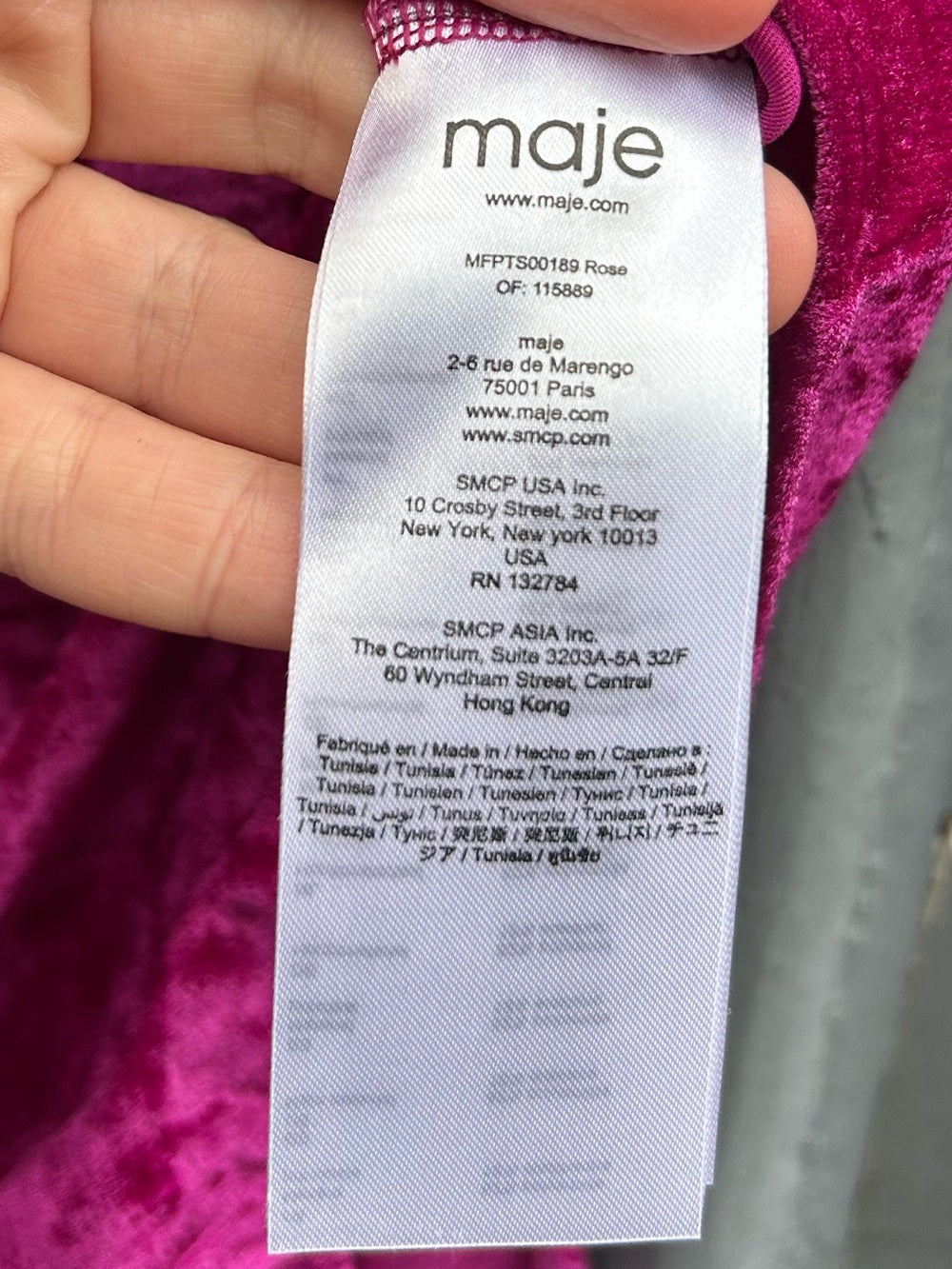 Maje Purple Velvet Bodysuit, size “2” (Small)