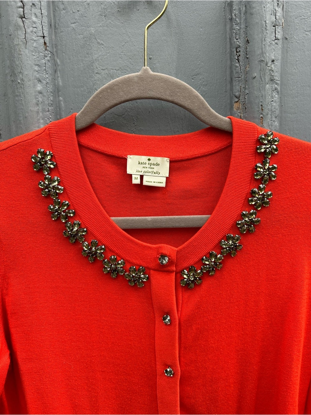 Kate Spade Orange jewelled Cardigan, size M