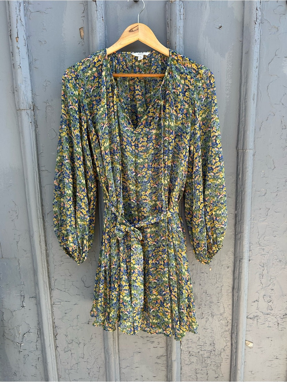 M&S Floral V-Neck Mini Relaxed Smock Dress, size UK 12 (US8)