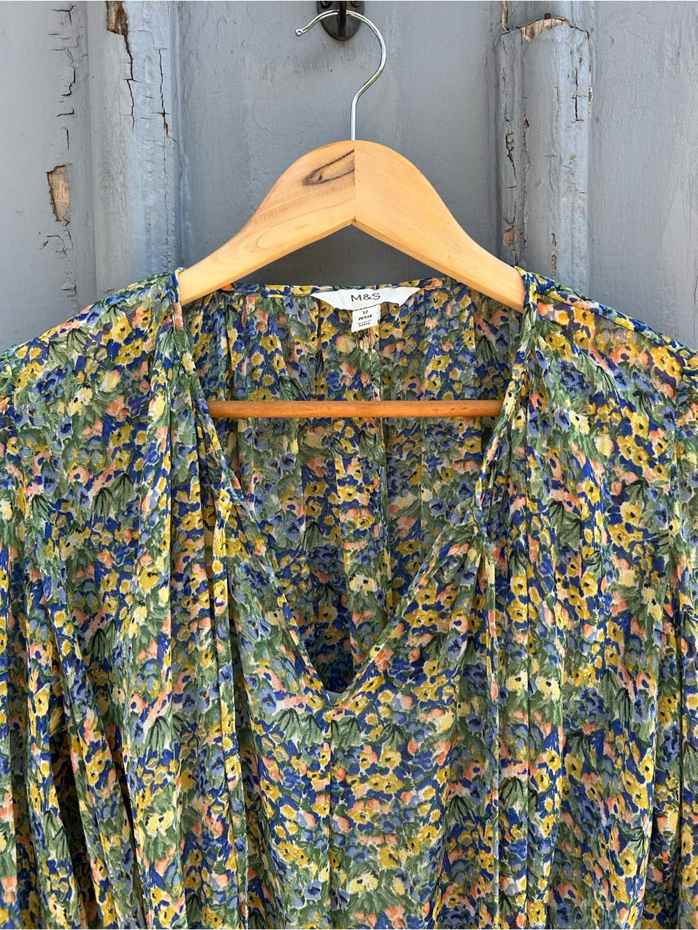 M&S Floral V-Neck Mini Relaxed Smock Dress, size UK 12 (US8)