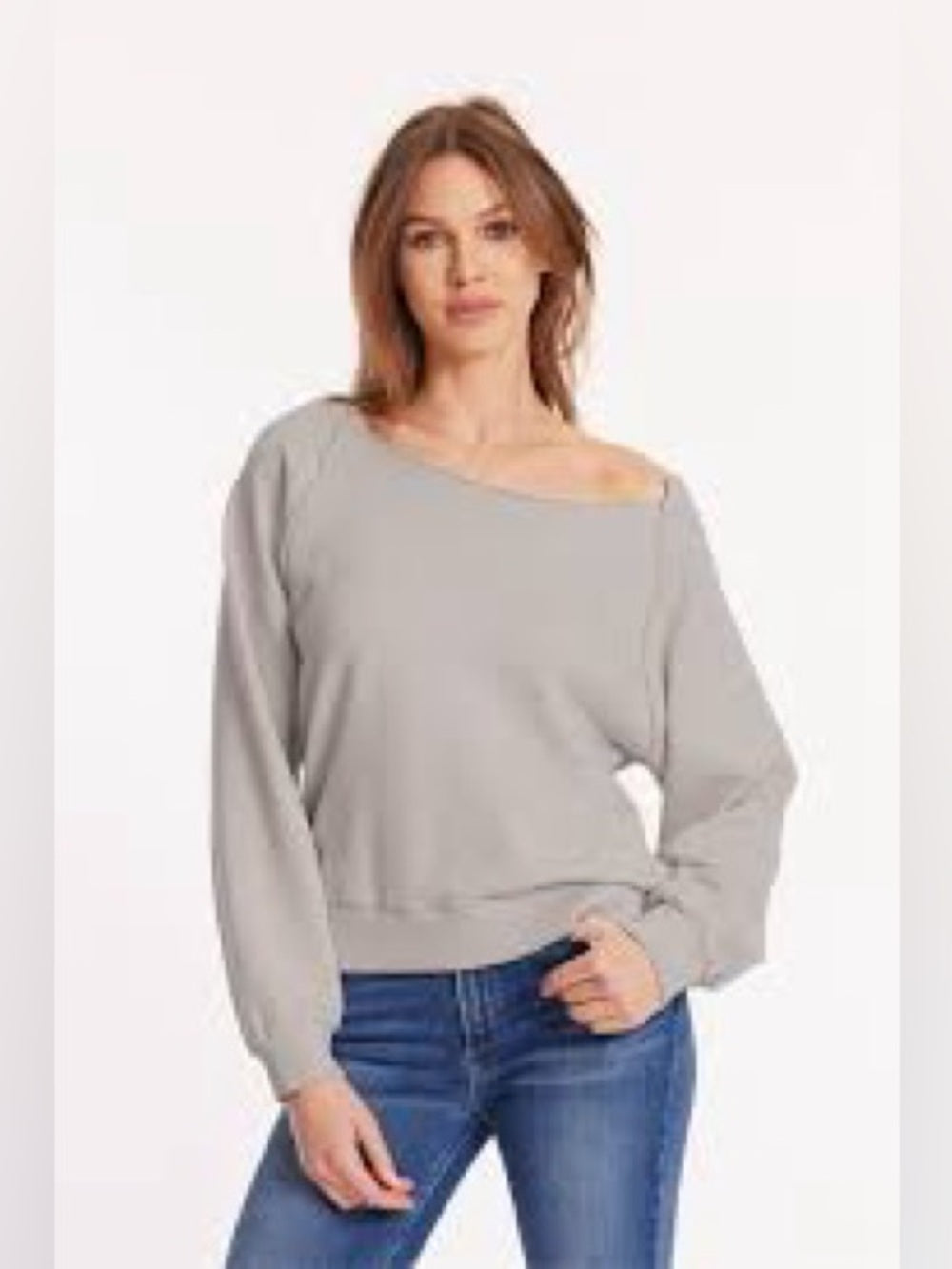 Mododoc Dusty Lilac 100% cotton raw edge sweatshirt, size M