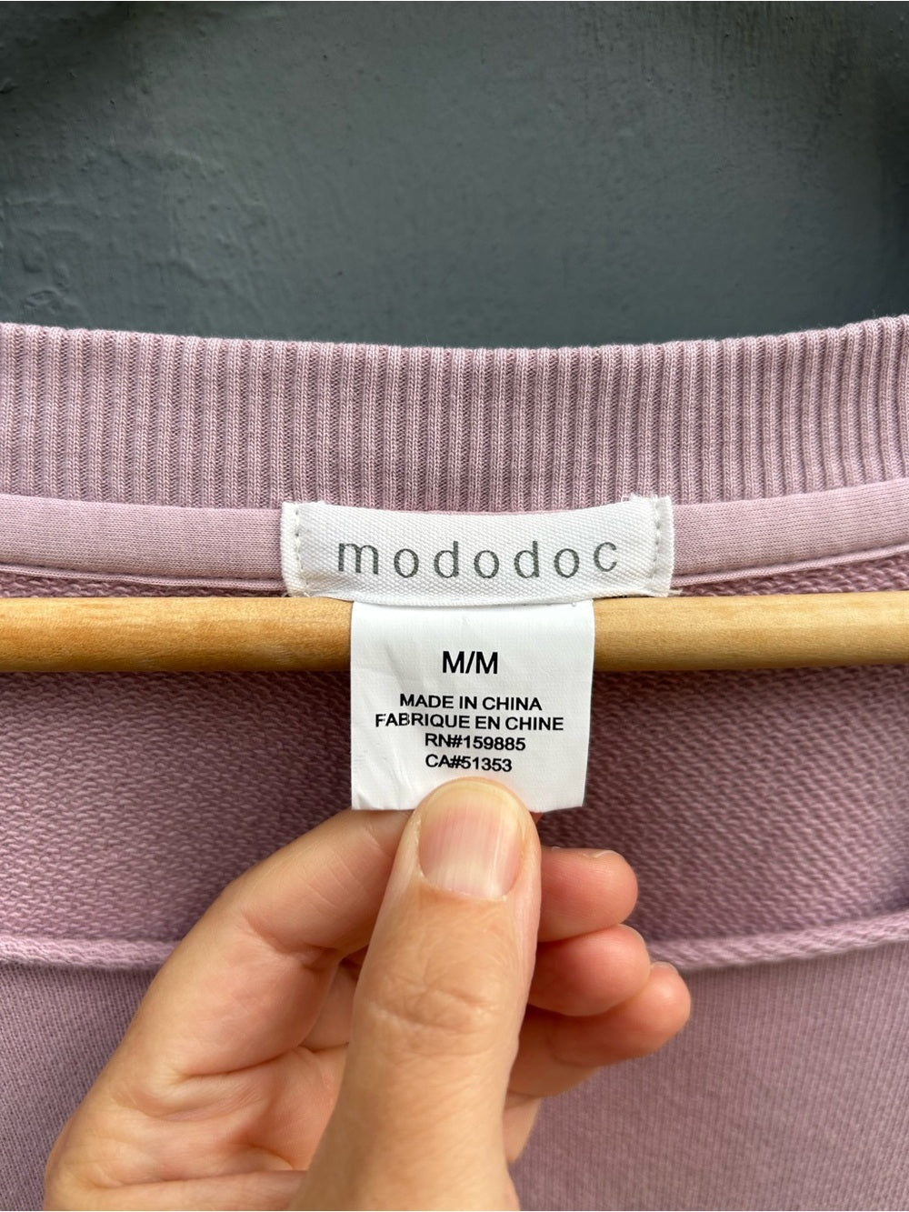 Mododoc Dusty Lilac 100% cotton raw edge sweatshirt, size M