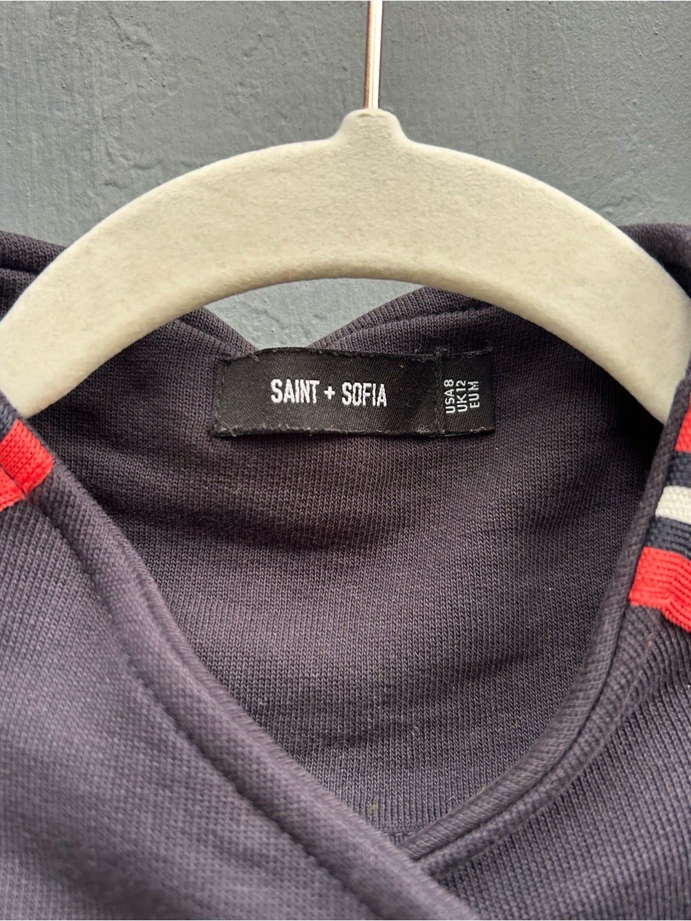 Saint + Sofia Black asymmetric biker jacket, size 8