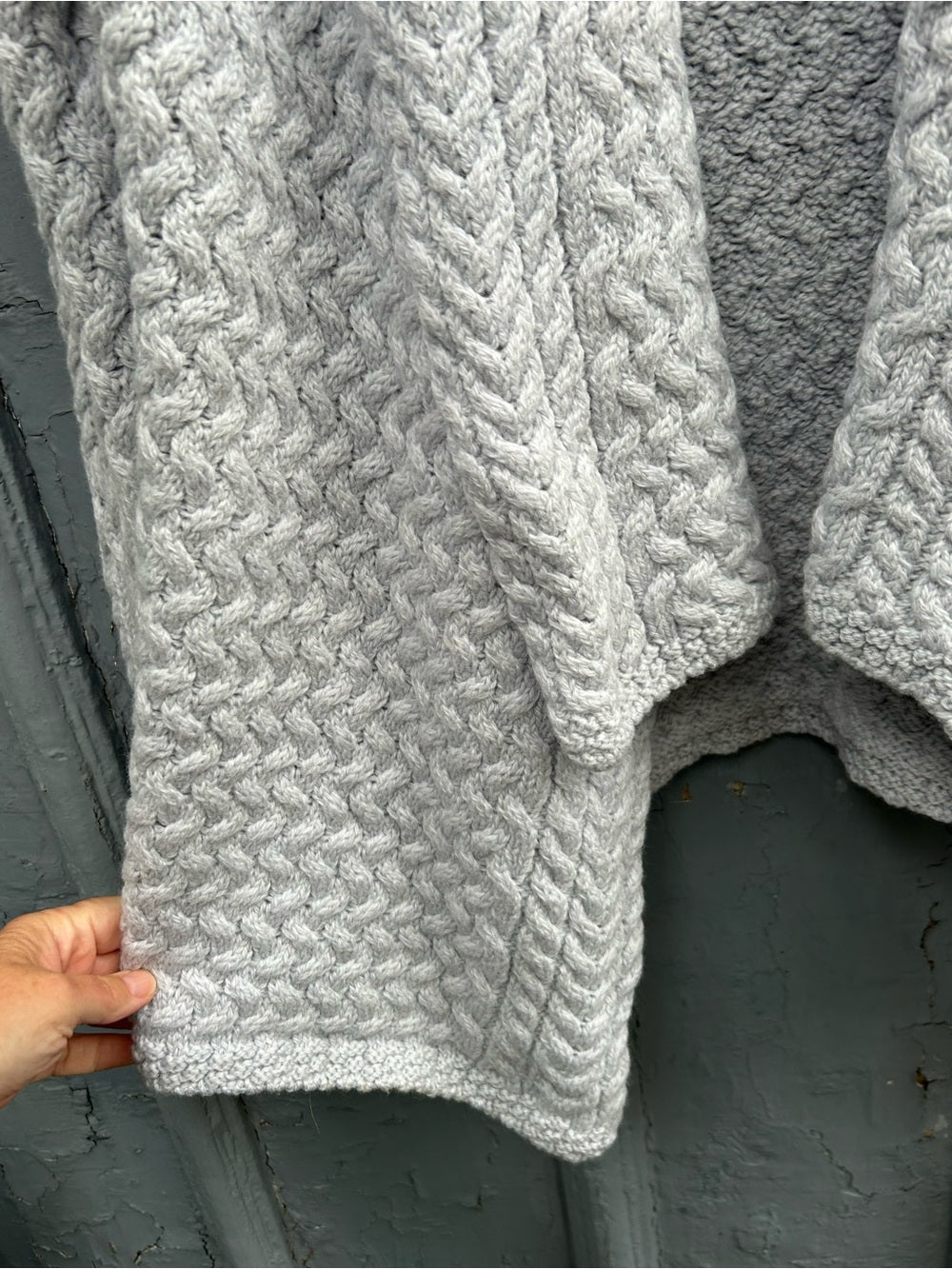 Ireland’s Eye Grey Cable knit Glenross Wool Waterfall Cardigan, Small