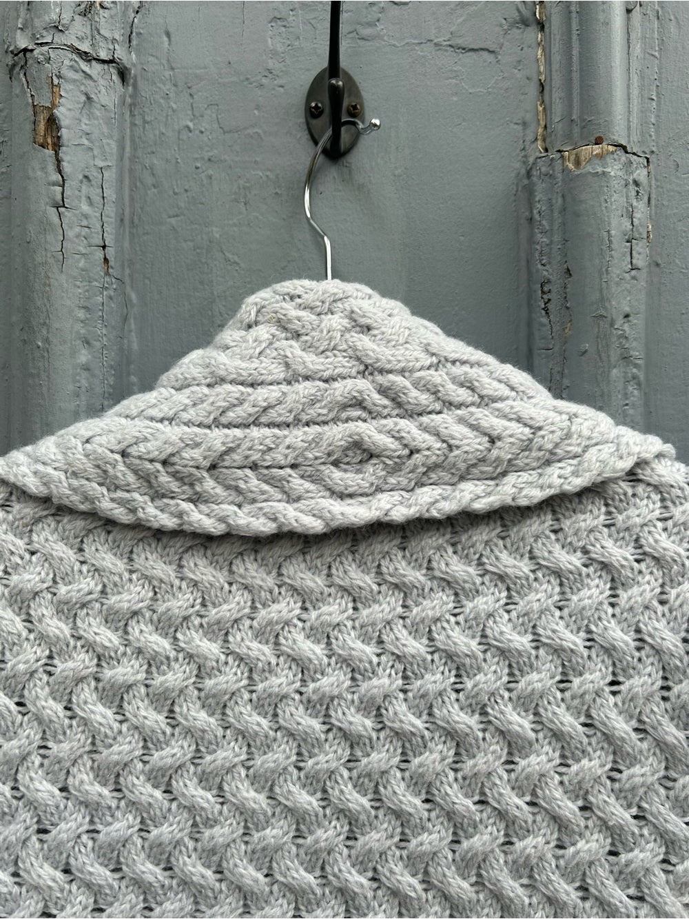 Ireland’s Eye Grey Cable knit Glenross Wool Waterfall Cardigan, Small