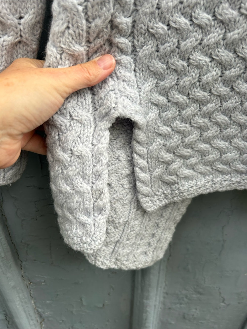 Ireland’s Eye Grey Cable knit Glenross Wool Waterfall Cardigan, Small