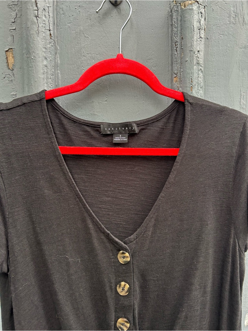 Sanctuary Black Button front v neck, size S