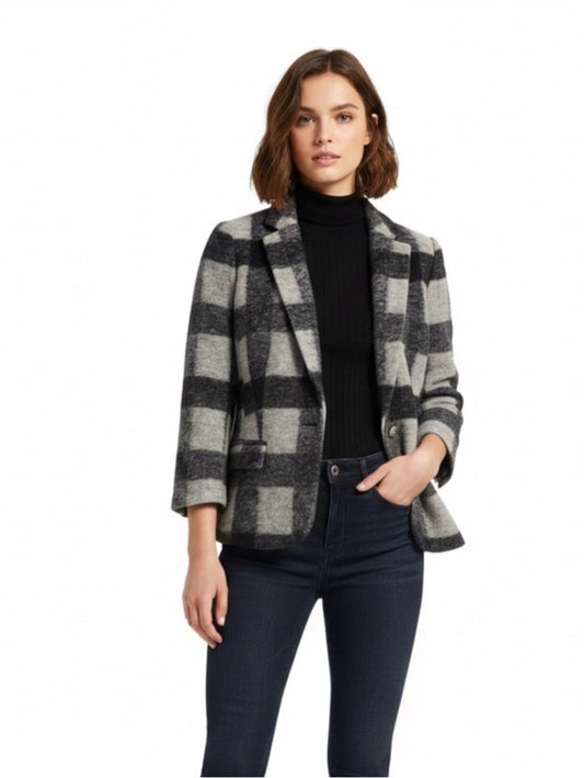 Banana Republic Heritage Grey Wool Plaid Blazer, size 12