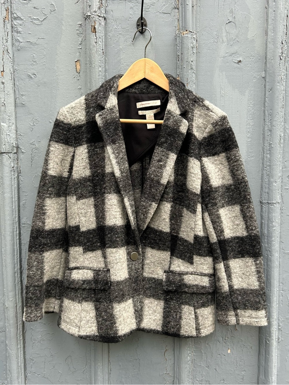 Banana Republic Heritage Grey Wool Plaid Blazer, size 12