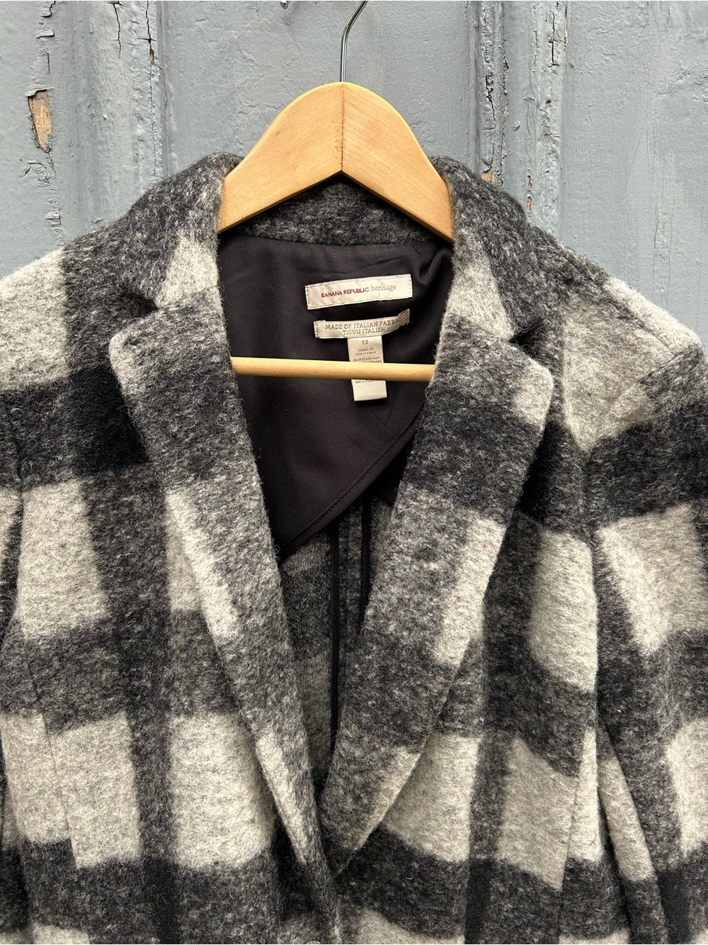 Banana Republic Heritage Grey Wool Plaid Blazer, size 12