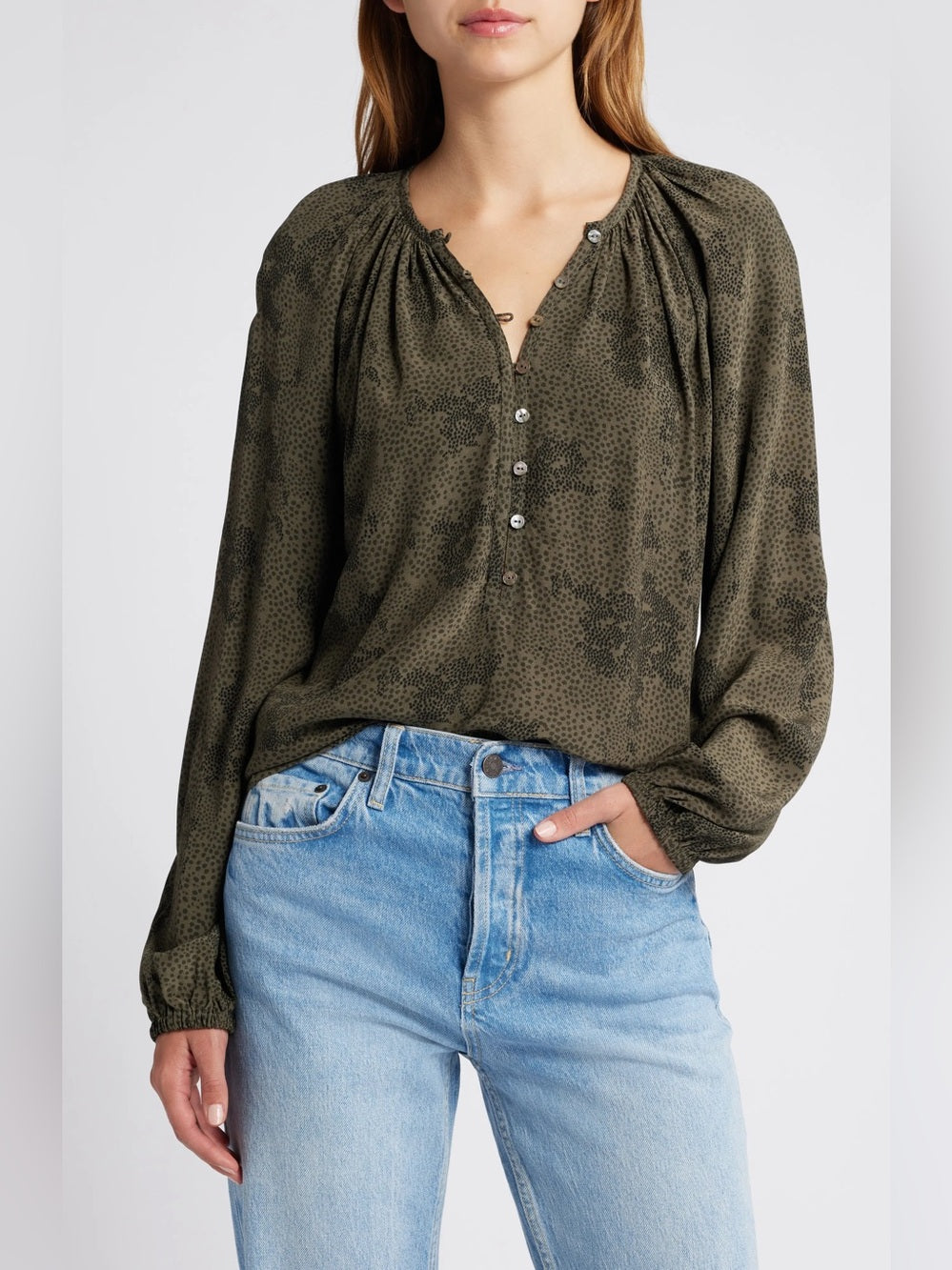 Rails Olive Indi Animal print blouse, size Large