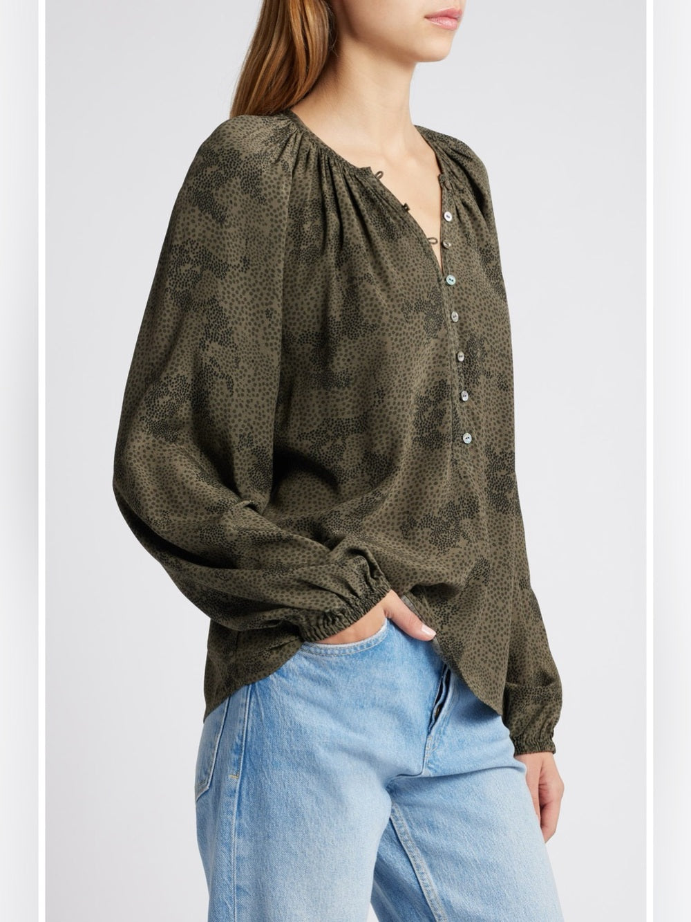 Rails Olive Indi Animal print blouse, size Large