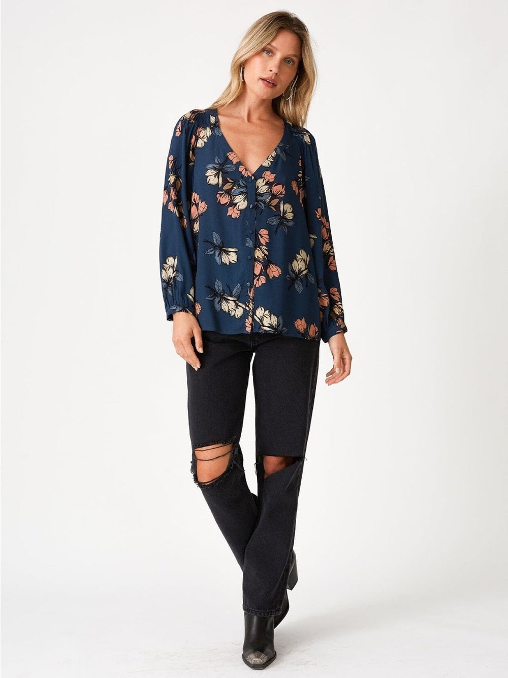 Lovestitch Blue floral blouse, size L