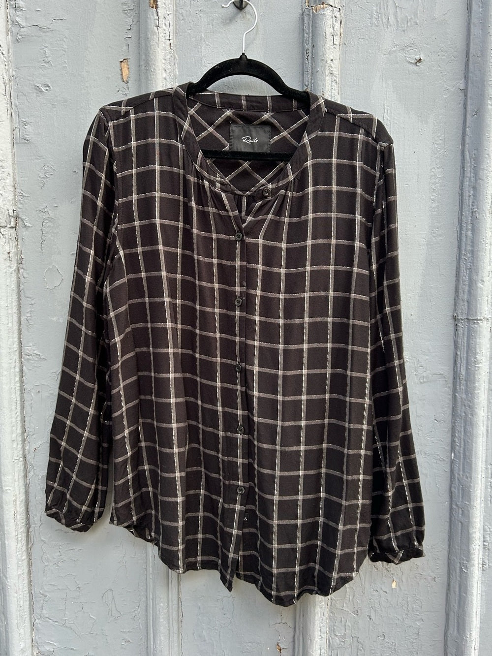 Rails Eloise windowpane plaid button down, size L,