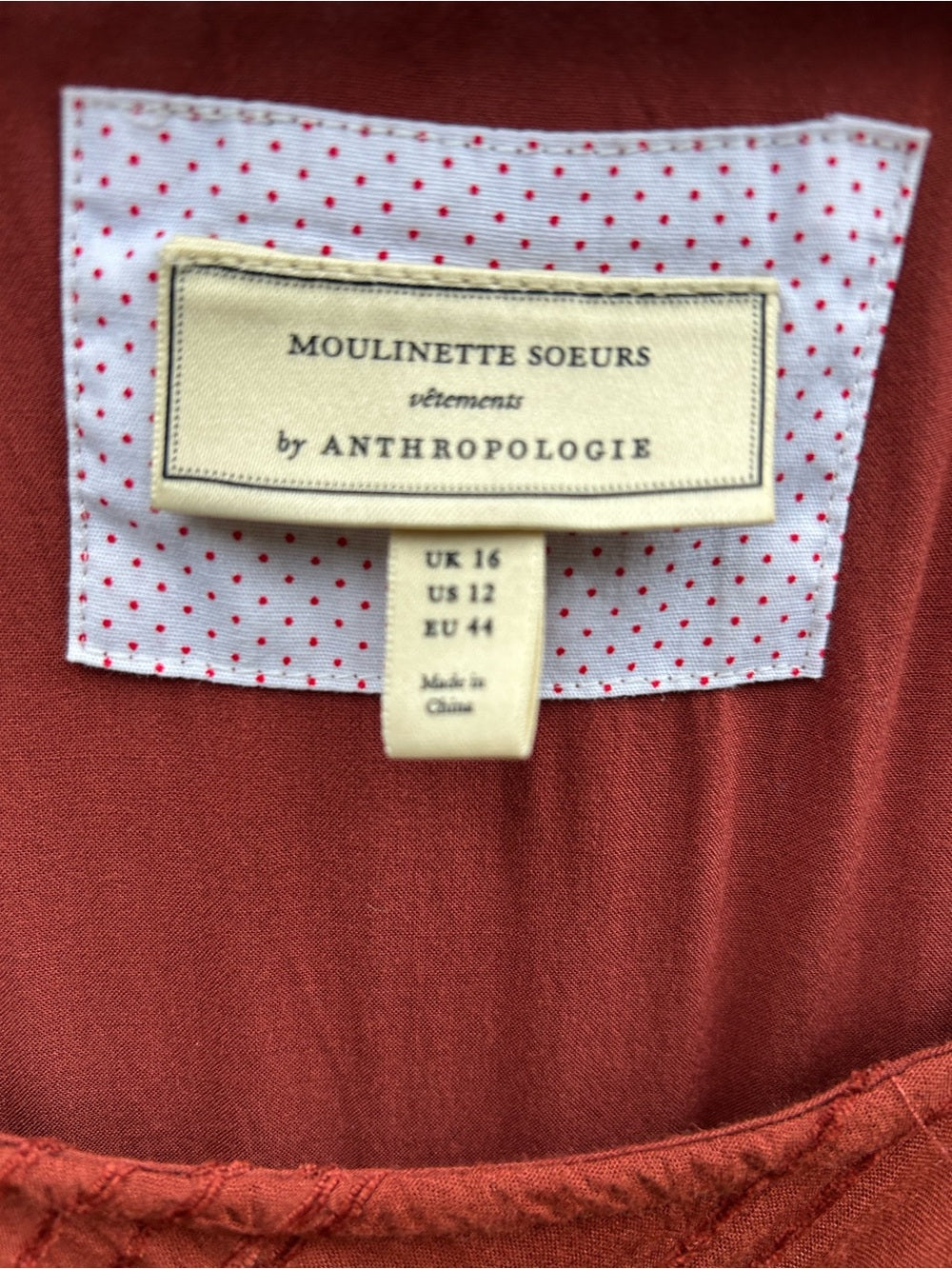 Moulinette Soeurs Guinevere Rust Sleeveless Dress, size 12