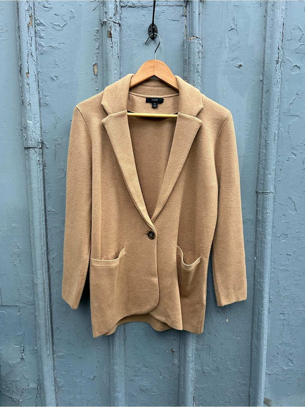 J Crew Camel Merino Cotton Sophie Sweater Blazer, size XS
