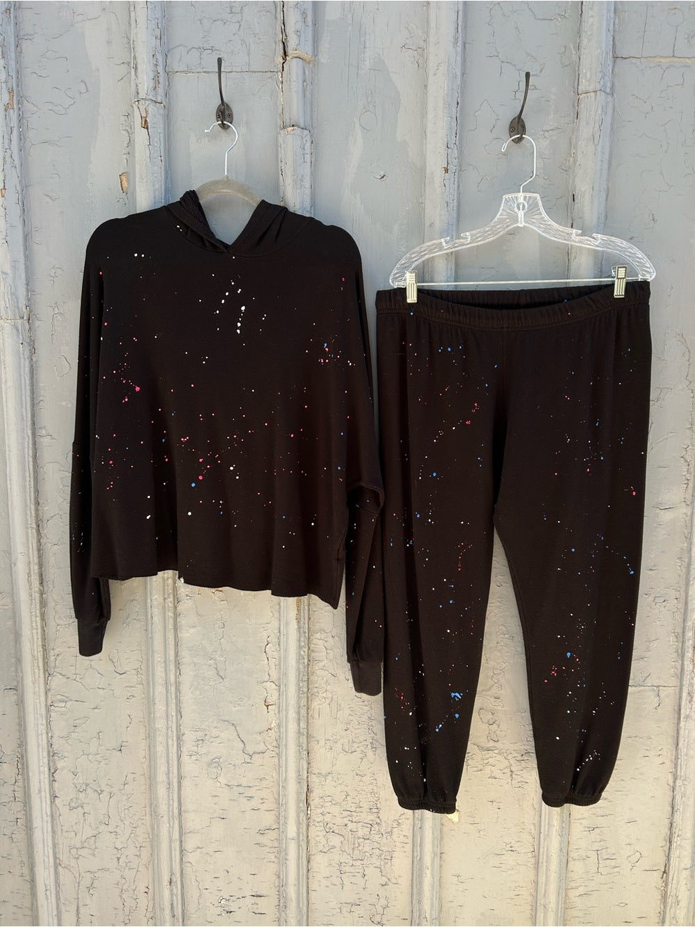 Michael Lauren Black Speckled Sweatsuit, size L
